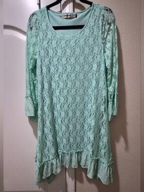 Origami by Vivien Mint Lace Hi-Low Tunic Dress Size S New